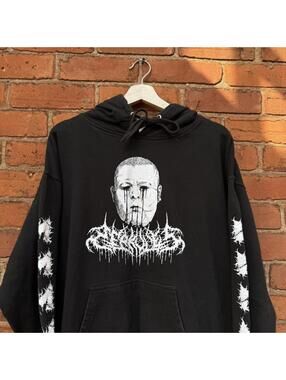 merkules merk face hoodie black metal rap